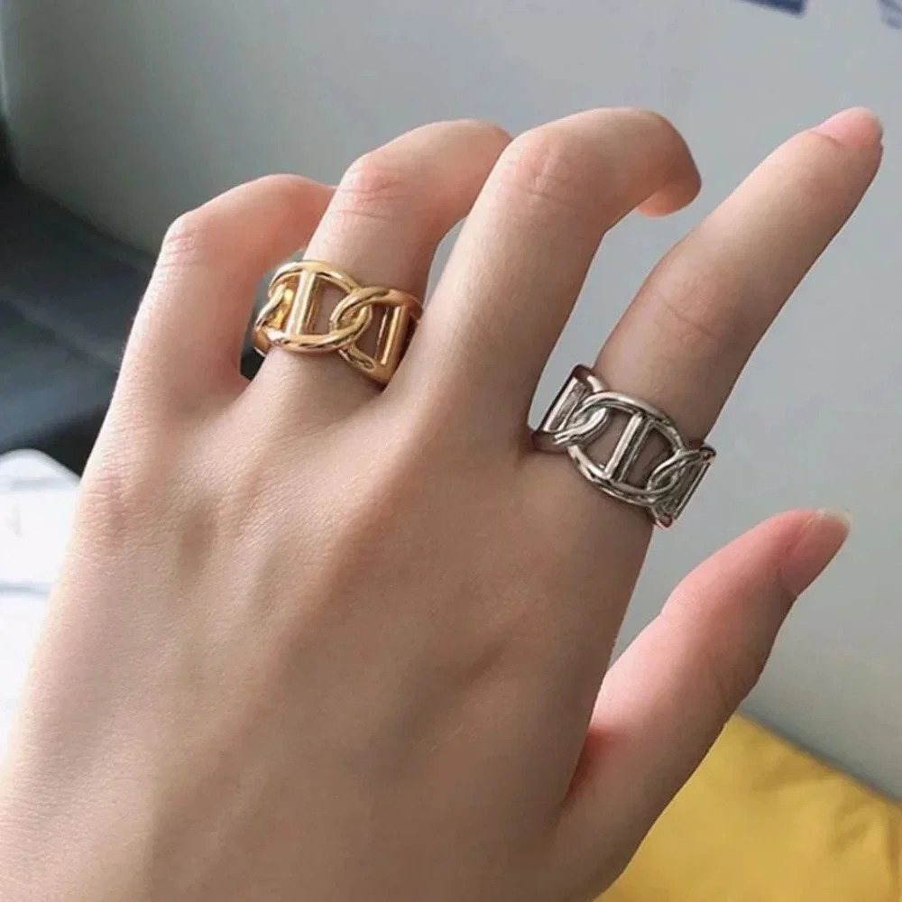 Minimalist 925 Sterling Silver Ring Chunky Link Ring Statement Thick Ring Band